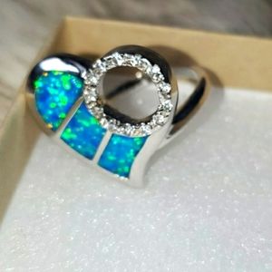 Fire Opal with CZ Sterling Silver Ring Siz…